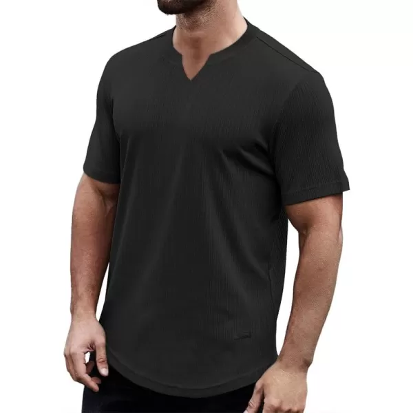 JMIERR Mens Muscle Slim T Shirt V-Neck Longline Henley Shirt Gym Workout Athletic Ribbed Tee Shirts
