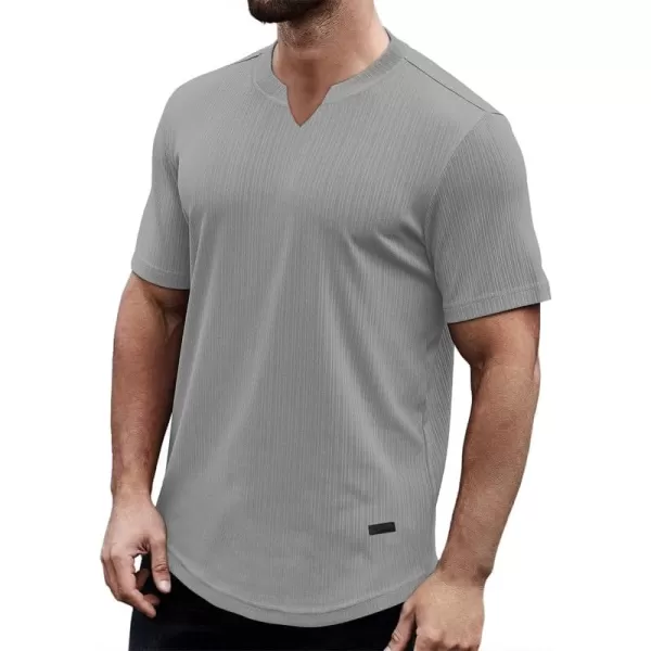 JMIERR Mens Muscle Slim T Shirt V-Neck Longline Henley Shirt Gym Workout Athletic Ribbed Tee Shirts