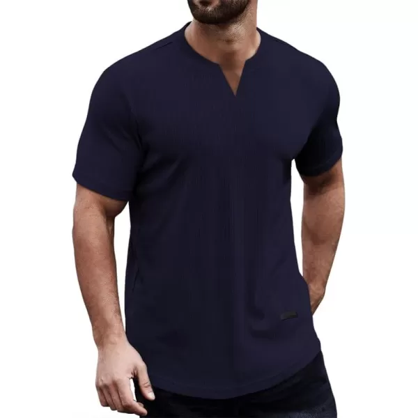 JMIERR Mens Muscle Slim T Shirt V-Neck Longline Henley Shirt Gym Workout Athletic Ribbed Tee Shirts