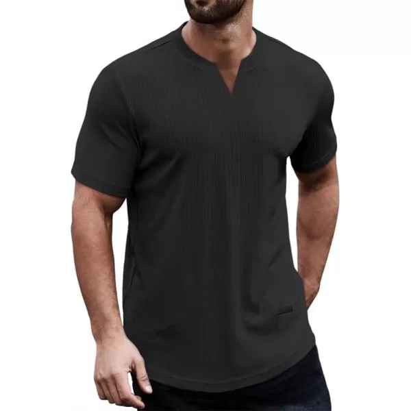 JMIERR Mens Muscle Slim T Shirt V-Neck Longline Henley Shirt Gym Workout Athletic Ribbed Tee Shirts
