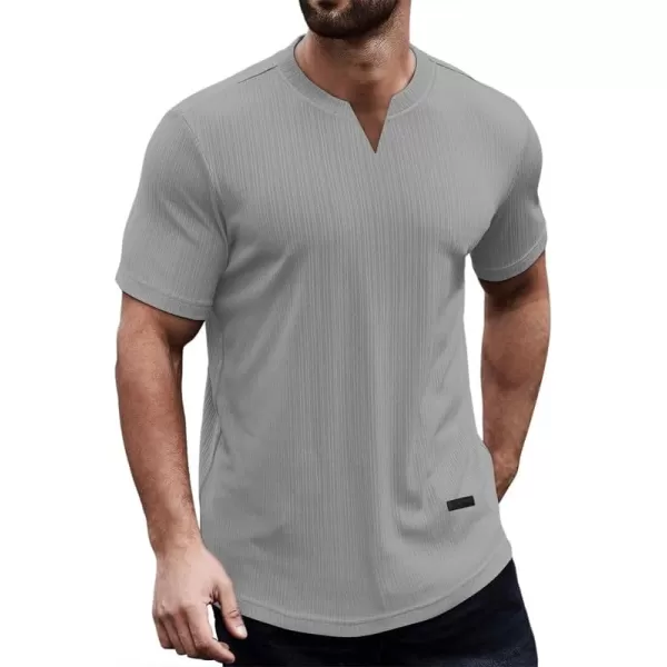 JMIERR Mens Muscle Slim T Shirt V-Neck Longline Henley Shirt Gym Workout Athletic Ribbed Tee Shirts