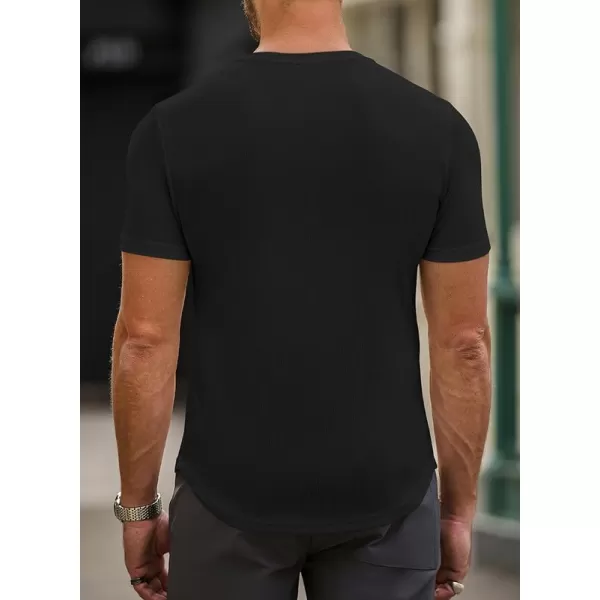 JMIERR Mens Muscle Slim T Shirt V-Neck Longline Henley Shirt Gym Workout Athletic Ribbed Tee Shirts