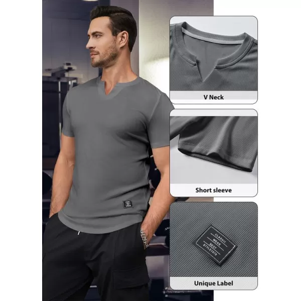 JMIERR Mens Muscle Slim T Shirt V-Neck Longline Henley Shirt Gym Workout Athletic Tee Shirts