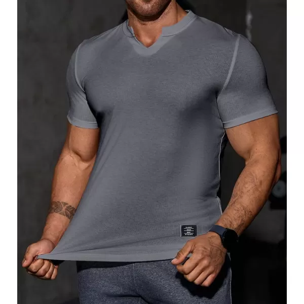 JMIERR Mens Muscle Slim T Shirt V-Neck Longline Henley Shirt Gym Workout Athletic Tee Shirts