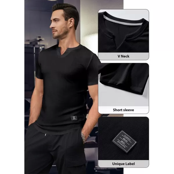 JMIERR Mens Muscle Slim T Shirt V-Neck Longline Henley Shirt Gym Workout Athletic Tee Shirts