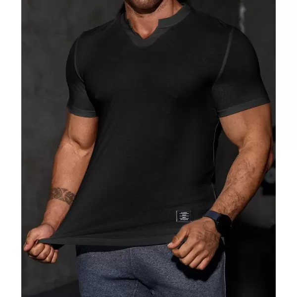 JMIERR Mens Muscle Slim T Shirt V-Neck Longline Henley Shirt Gym Workout Athletic Tee Shirts