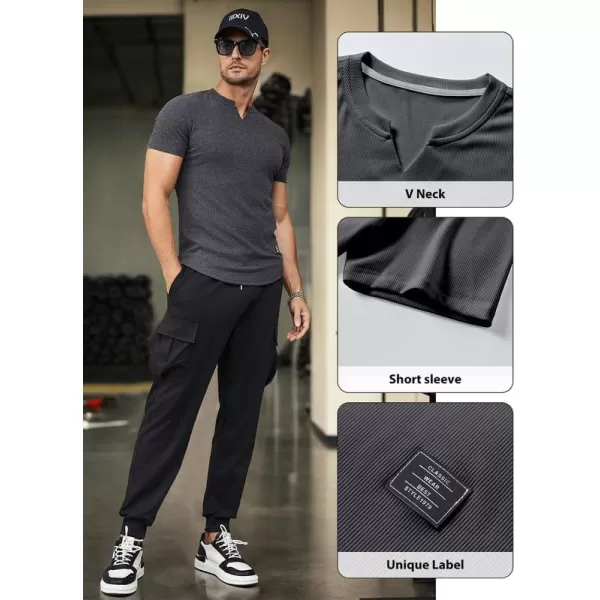 JMIERR Mens Muscle Slim T Shirt V-Neck Longline Henley Shirt Gym Workout Athletic Tee Shirts