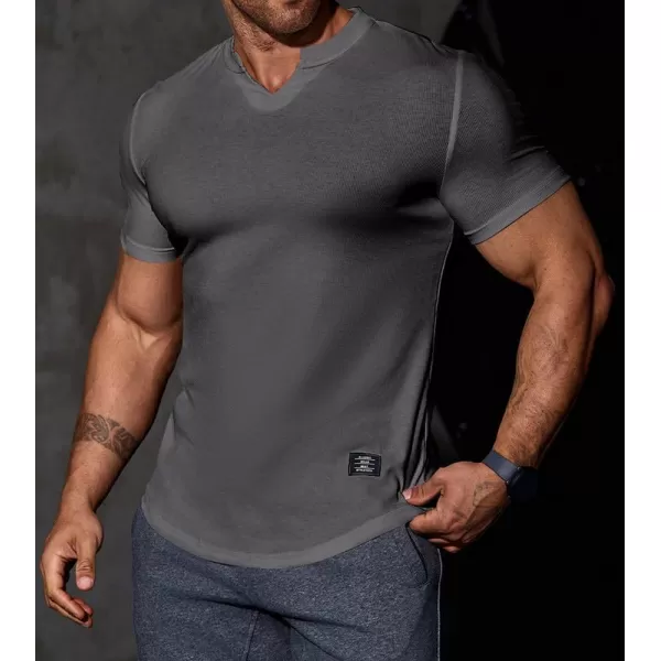 JMIERR Mens Muscle Slim T Shirt V-Neck Longline Henley Shirt Gym Workout Athletic Tee Shirts
