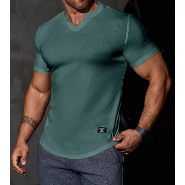 JMIERR Mens Muscle Slim T Shirt V-Neck Longline Henley Shirt Gym Workout Athletic Tee Shirts