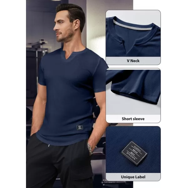 JMIERR Mens Muscle Slim T Shirt V-Neck Longline Henley Shirt Gym Workout Athletic Tee Shirts
