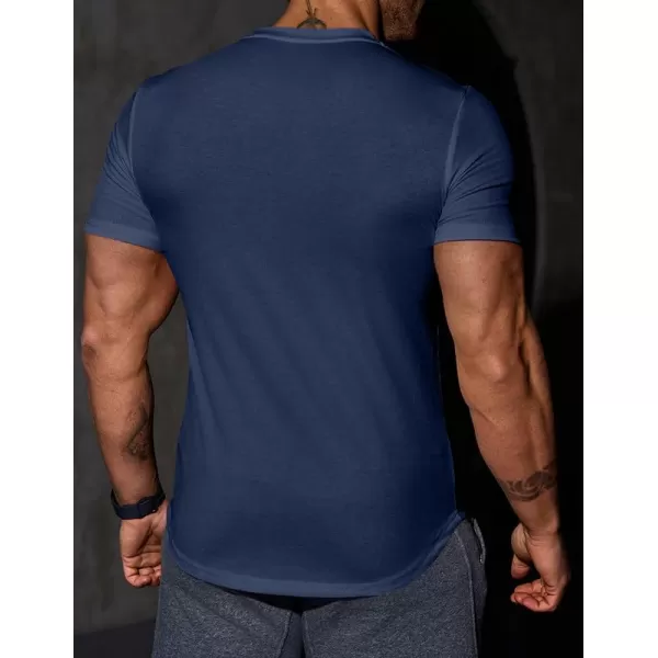 JMIERR Mens Muscle Slim T Shirt V-Neck Longline Henley Shirt Gym Workout Athletic Tee Shirts