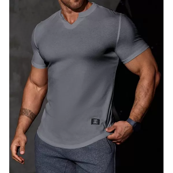 JMIERR Mens Muscle Slim T Shirt V-Neck Longline Henley Shirt Gym Workout Athletic Tee Shirts