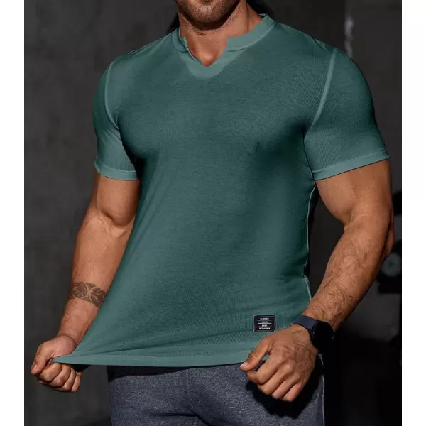 JMIERR Mens Muscle Slim T Shirt V-Neck Longline Henley Shirt Gym Workout Athletic Tee Shirts