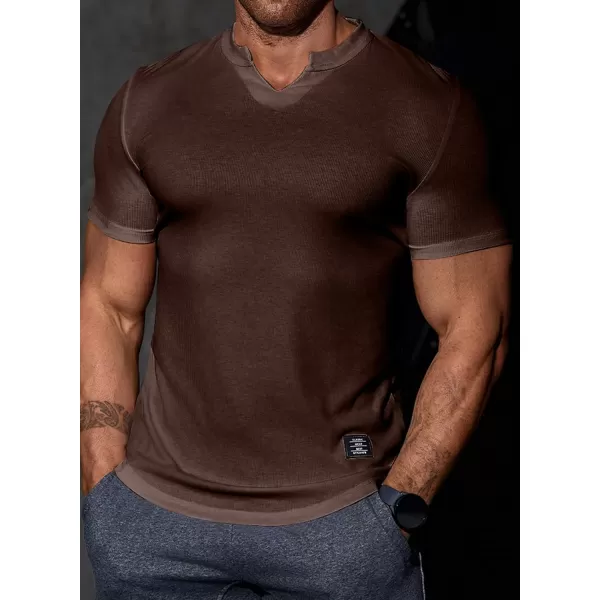 JMIERR Mens Muscle Slim T Shirt V-Neck Longline Henley Shirt Gym Workout Athletic Tee Shirts