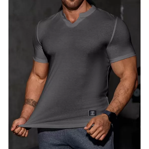 JMIERR Mens Muscle Slim T Shirt V-Neck Longline Henley Shirt Gym Workout Athletic Tee Shirts