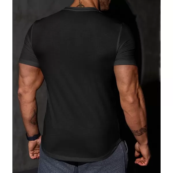 JMIERR Mens Muscle Slim T Shirt V-Neck Longline Henley Shirt Gym Workout Athletic Tee Shirts