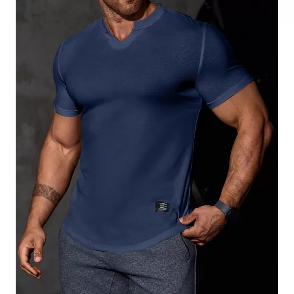 JMIERR Mens Muscle Slim T Shirt V-Neck Longline Henley Shirt Gym Workout Athletic Tee Shirts