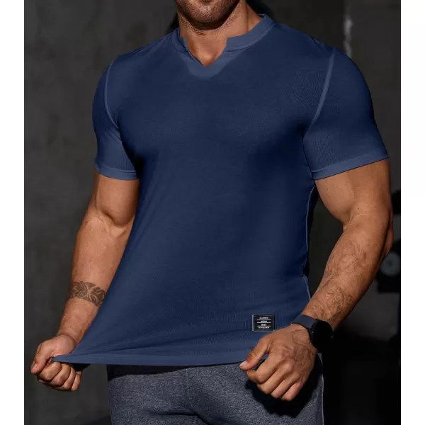 JMIERR Mens Muscle Slim T Shirt V-Neck Longline Henley Shirt Gym Workout Athletic Tee Shirts