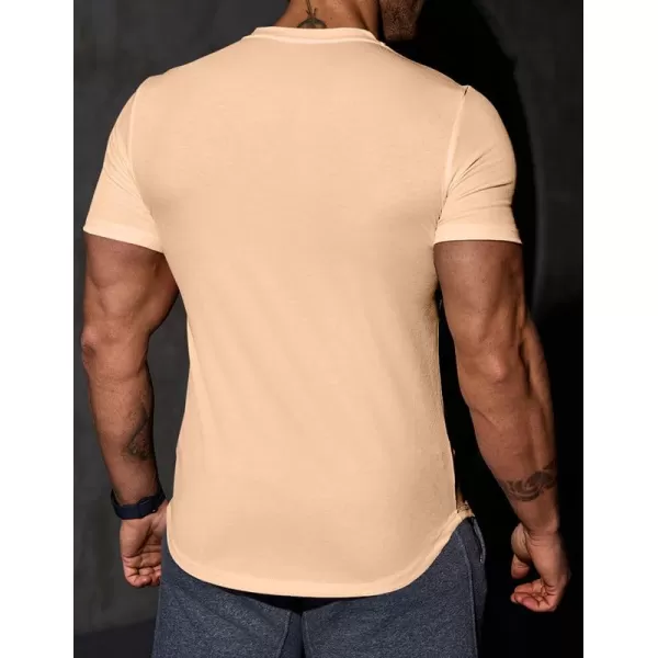 JMIERR Mens Muscle Slim T Shirt V-Neck Longline Henley Shirt Gym Workout Athletic Tee Shirts