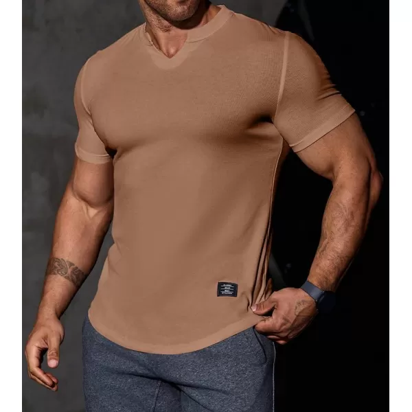 JMIERR Mens Muscle Slim T Shirt V-Neck Longline Henley Shirt Gym Workout Athletic Tee Shirts