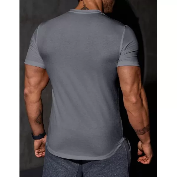 JMIERR Mens Muscle Slim T Shirt V-Neck Longline Henley Shirt Gym Workout Athletic Tee Shirts
