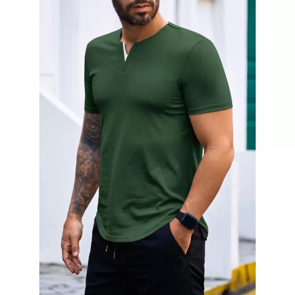 JMIERR Mens Muscle Slim T Shirts V-Neck Longline Henley Shirt Gym Workout Athletic Tees