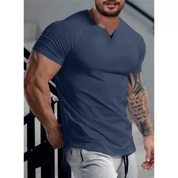 JMIERR Mens Muscle Slim T Shirts V-Neck Longline Henley Shirt Gym Workout Athletic Tees