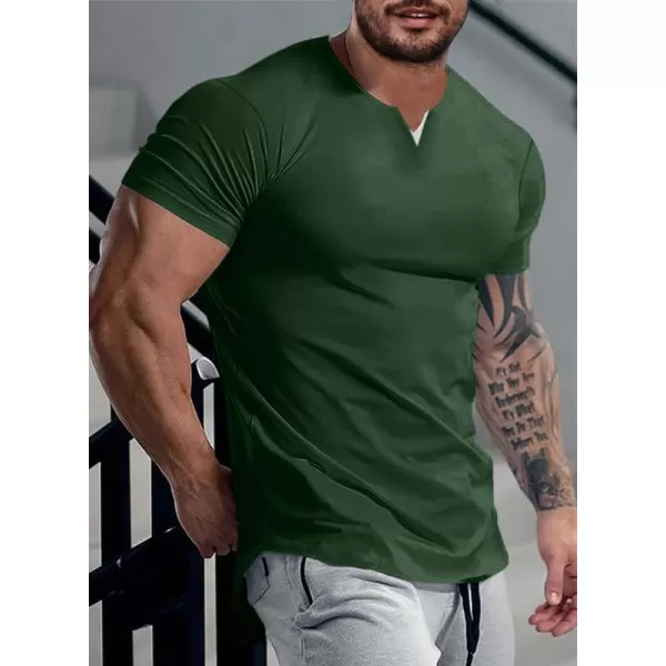 JMIERR Mens Muscle Slim T Shirts V-Neck Longline Henley Shirt Gym Workout Athletic Tees