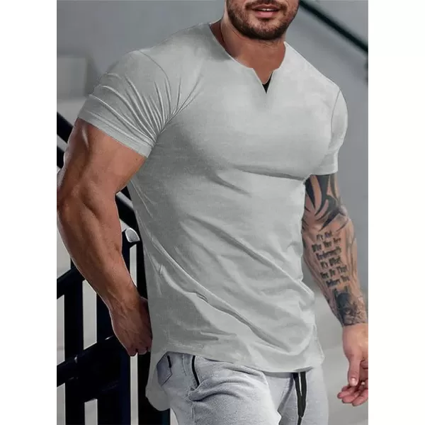 JMIERR Mens Muscle Slim T Shirts V-Neck Longline Henley Shirt Gym Workout Athletic Tees