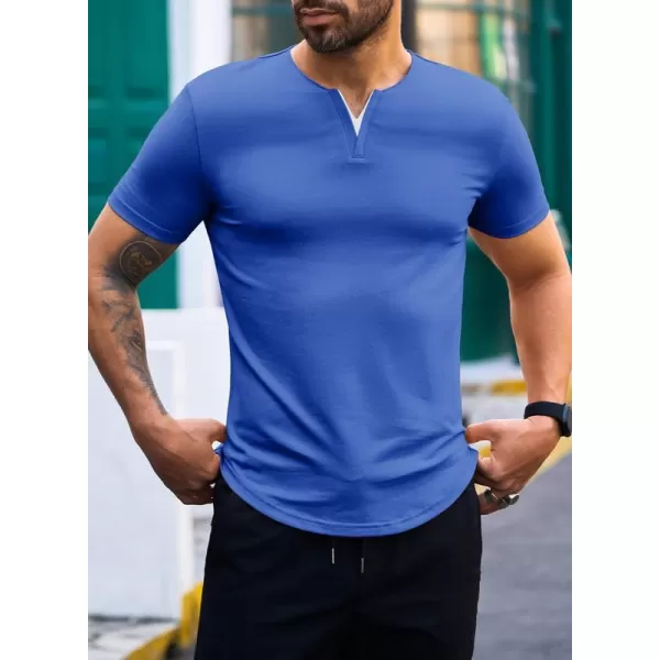 JMIERR Mens Muscle Slim T Shirts V-Neck Longline Henley Shirt Gym Workout Athletic Tees
