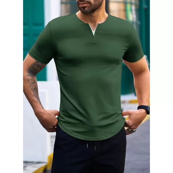JMIERR Mens Muscle Slim T Shirts V-Neck Longline Henley Shirt Gym Workout Athletic Tees
