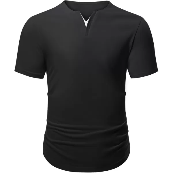 JMIERR Mens Muscle Slim T Shirts V-Neck Longline Henley Shirt Gym Workout Athletic Tees