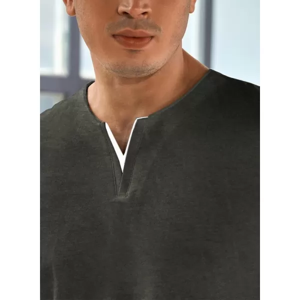 JMIERR Mens Muscle Slim T Shirts V-Neck Longline Henley Shirt Gym Workout Athletic Tees