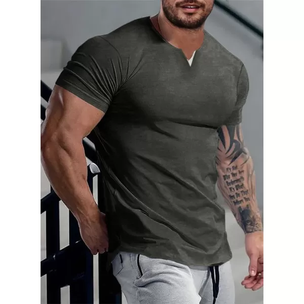 JMIERR Mens Muscle Slim T Shirts V-Neck Longline Henley Shirt Gym Workout Athletic Tees