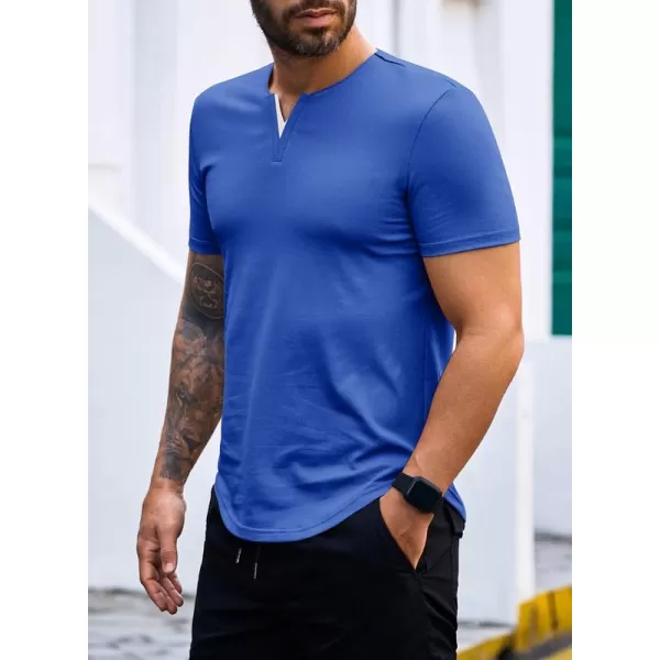 JMIERR Mens Muscle Slim T Shirts V-Neck Longline Henley Shirt Gym Workout Athletic Tees