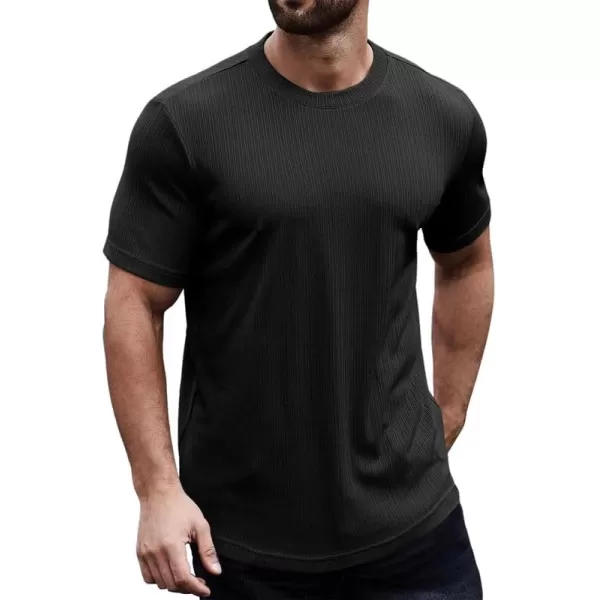JMIERR Men's Muscle T-Shirt Crewneck Short Sleeve Longline Gym Workout Textured Tees Shirts