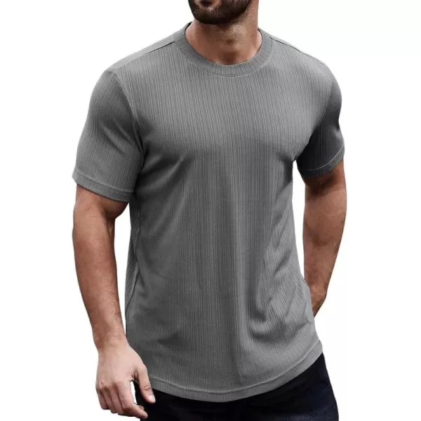 JMIERR Men's Muscle T-Shirt Crewneck Short Sleeve Longline Gym Workout Textured Tees Shirts