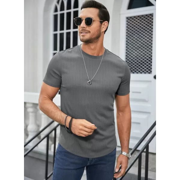 JMIERR Men's Muscle T-Shirt Crewneck Short Sleeve Longline Gym Workout Textured Tees Shirts