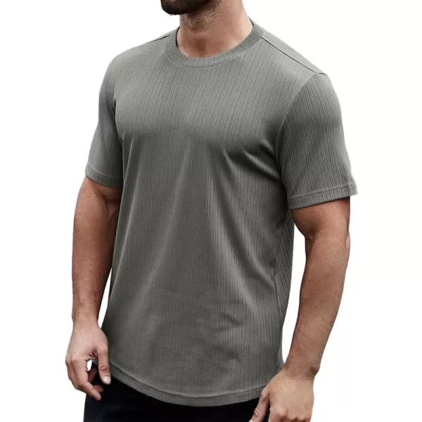 JMIERR Men's Muscle T-Shirt Crewneck Short Sleeve Longline Gym Workout Textured Tees Shirts