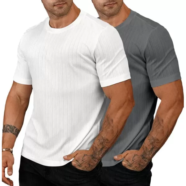 JMIERR Men's Muscle T-Shirt Crewneck Short Sleeve Longline Gym Workout Textured Tees Shirts