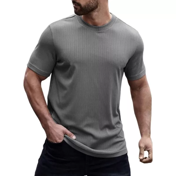 JMIERR Men's Muscle T-Shirt Crewneck Short Sleeve Longline Gym Workout Textured Tees Shirts