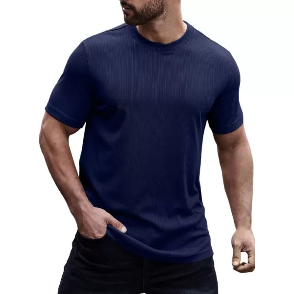 JMIERR Men's Muscle T-Shirt Crewneck Short Sleeve Longline Gym Workout Textured Tees Shirts