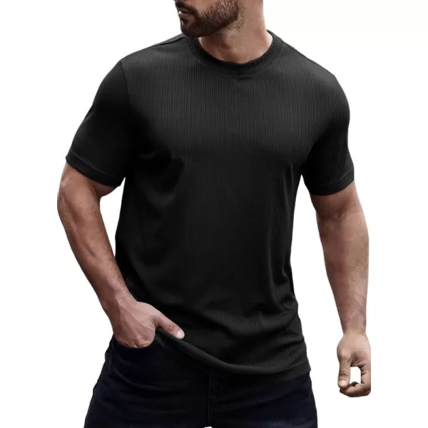 JMIERR Men's Muscle T-Shirt Crewneck Short Sleeve Longline Gym Workout Textured Tees Shirts