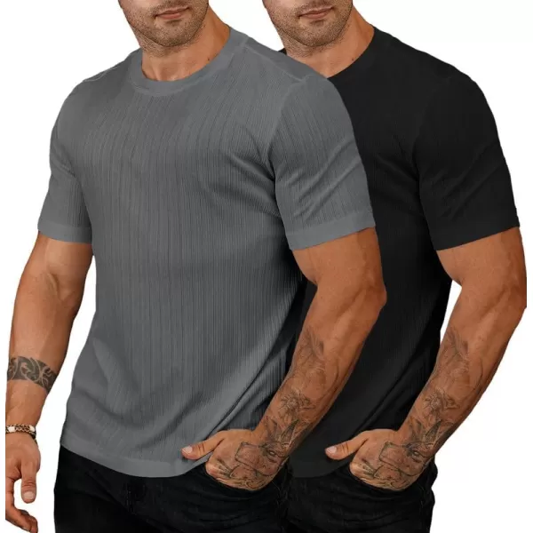 JMIERR Men's Muscle T-Shirt Crewneck Short Sleeve Longline Gym Workout Textured Tees Shirts