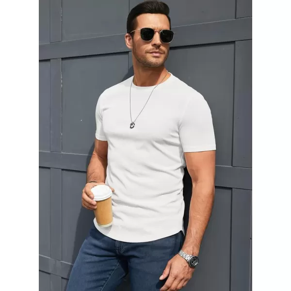JMIERR Men's Muscle T-Shirt Crewneck Short Sleeve Longline Gym Workout Textured Tees Shirts