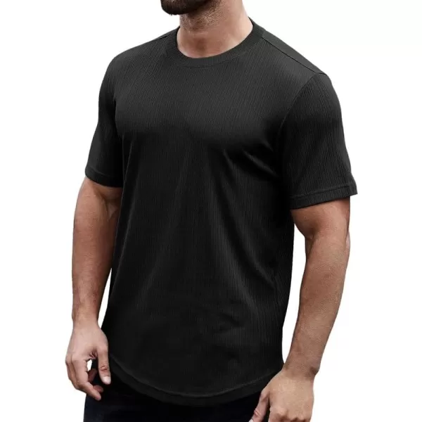 JMIERR Men's Muscle T-Shirt Crewneck Short Sleeve Longline Gym Workout Textured Tees Shirts