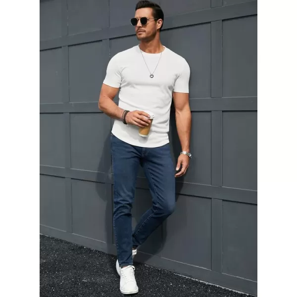 JMIERR Men's Muscle T-Shirt Crewneck Short Sleeve Longline Gym Workout Textured Tees Shirts