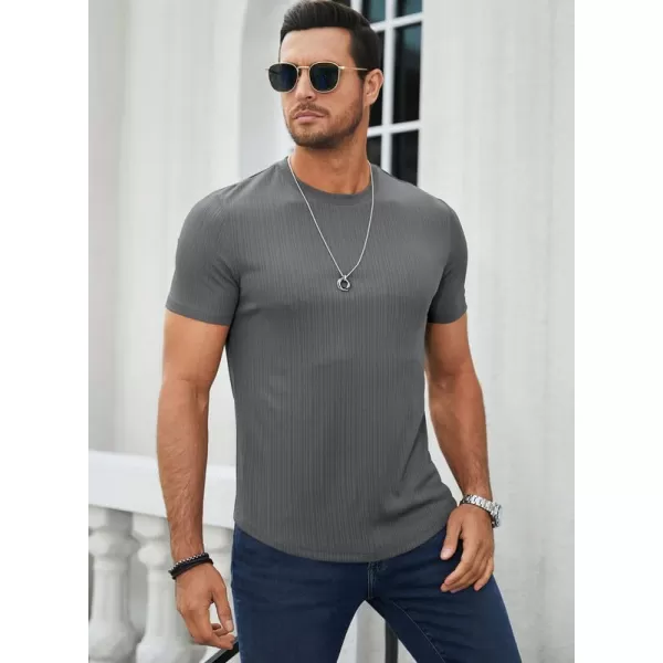 JMIERR Men's Muscle T-Shirt Crewneck Short Sleeve Longline Gym Workout Textured Tees Shirts