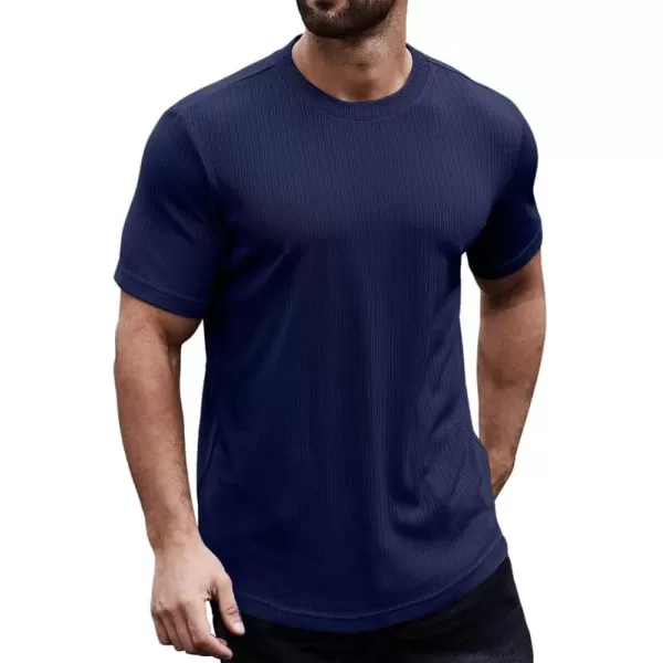 JMIERR Men's Muscle T-Shirt Crewneck Short Sleeve Longline Gym Workout Textured Tees Shirts