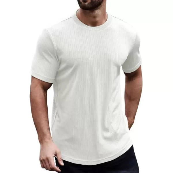 JMIERR Men's Muscle T-Shirt Crewneck Short Sleeve Longline Gym Workout Textured Tees Shirts